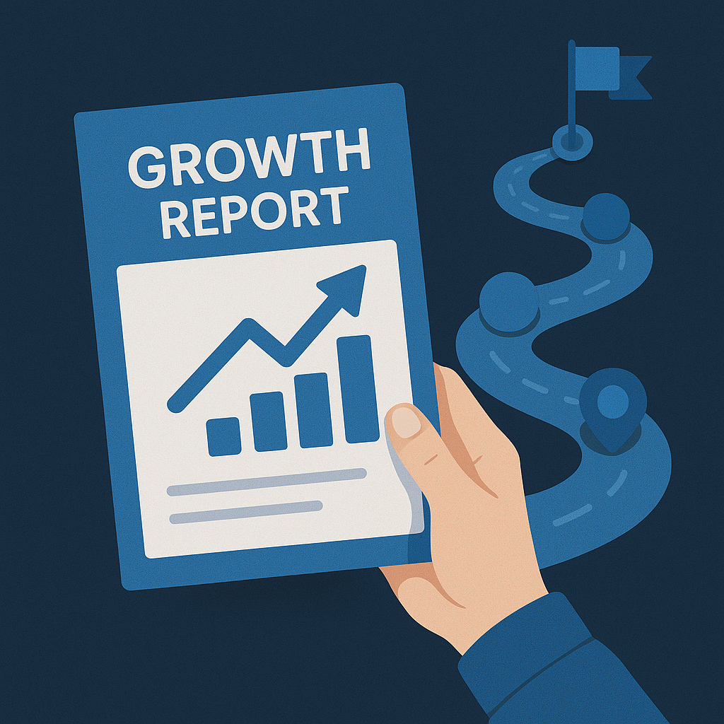 Growth Strategy — hand holding growth report and roadmap