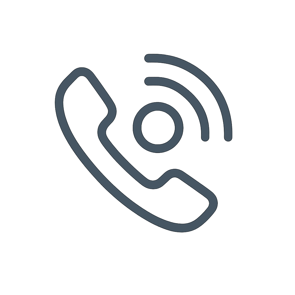 A modern, minimalistic phone receiver icon with three curved signal lines, displayed in a soft blue glow over a dark gradient background. Ideal for use in call-to-action buttons like “Tap to Call” or “Request a Quote” on service websites, especially in roofing, construction, or home improvement industries.

