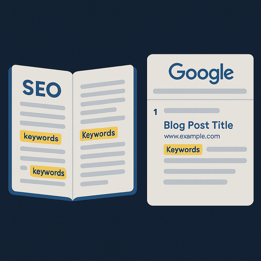 SEO Blog — open article with highlighted keywords and ranking